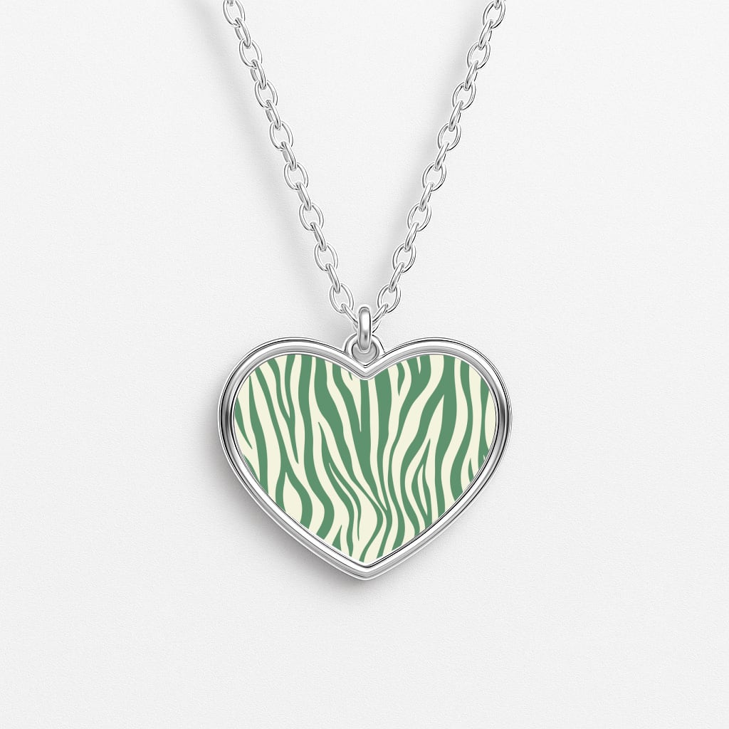 Green Zebra - Animal Patterns Heart Necklace