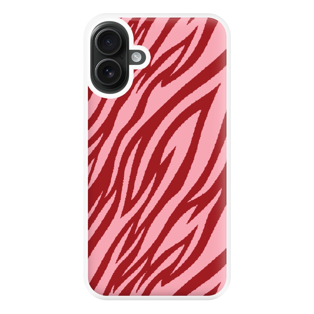 Red And Pink Tiger Print Phone Case for iPhone 16 Plus