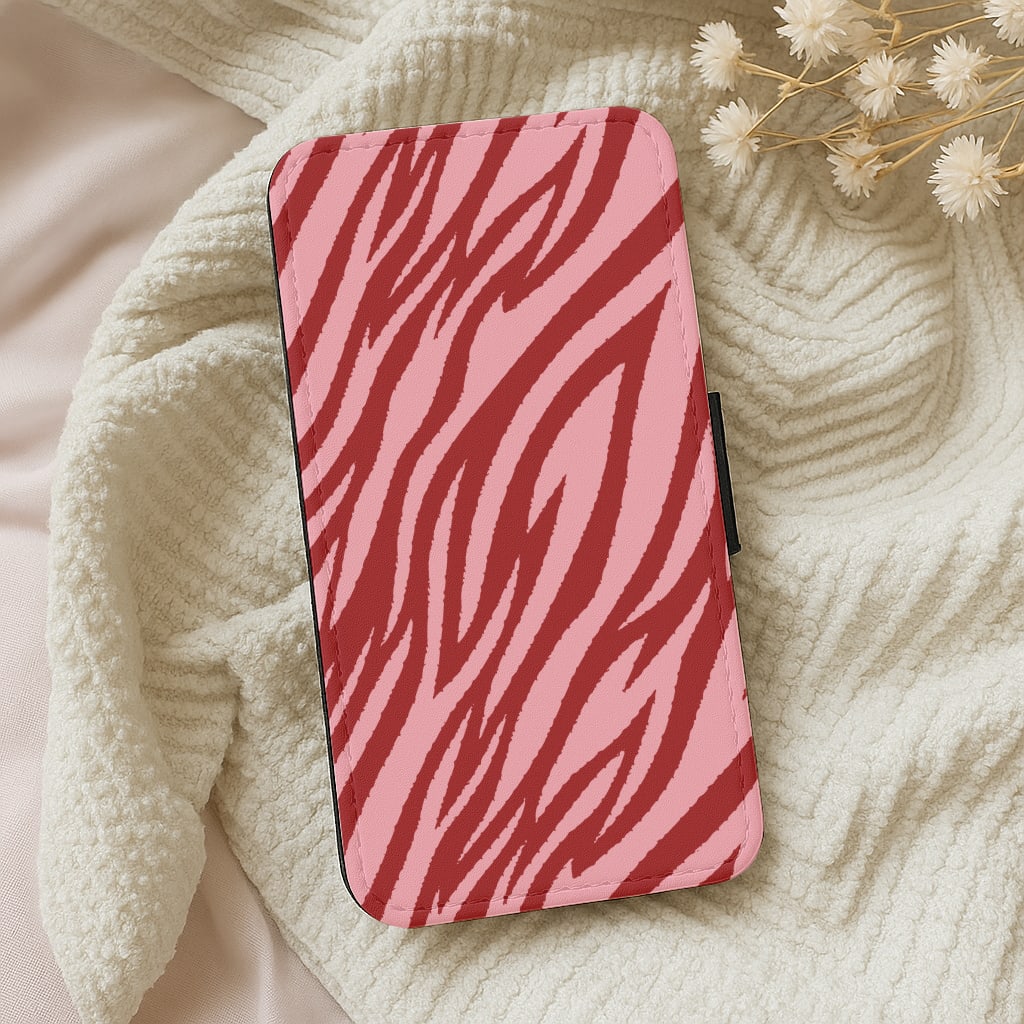 Red And Pink Tiger Print Wallet Phone Case