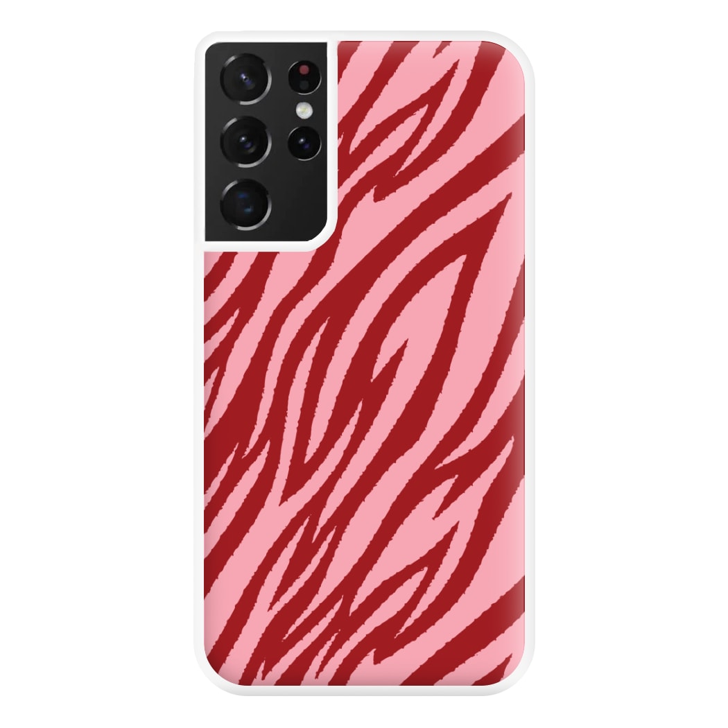 Red And Pink Tiger Print Phone Case for Galaxy S21 Ultra