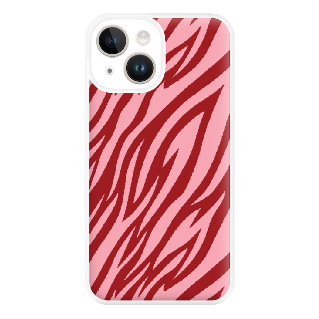 Red And Pink Tiger Print Phone Case for iPhone 14