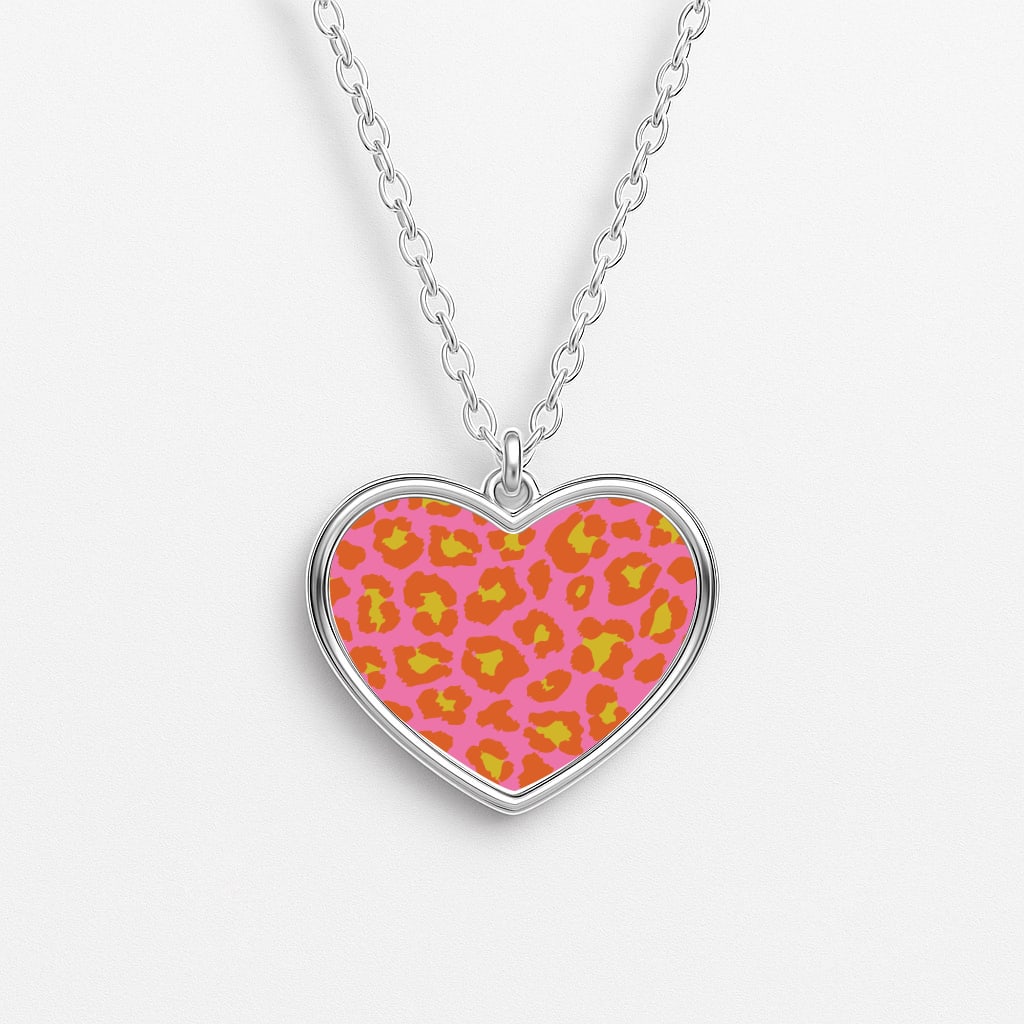 Vibrant Cheetah Print Heart Necklace