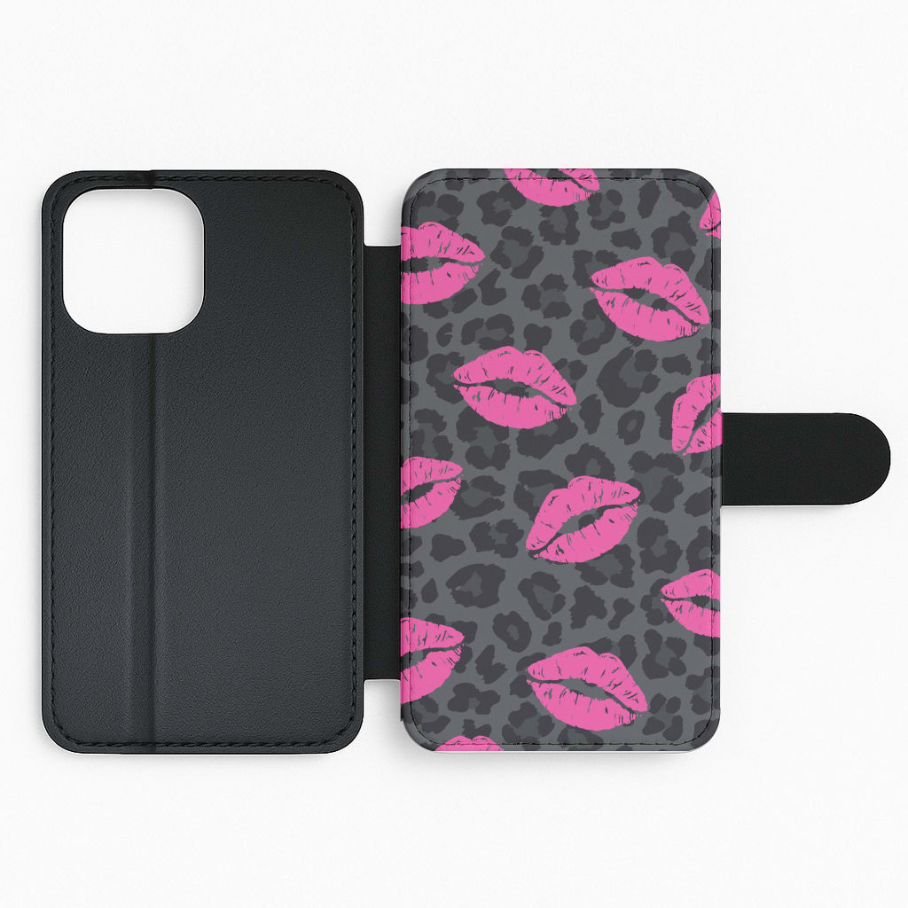 Pink Lipstick Cheetah Print Flip Phone Case