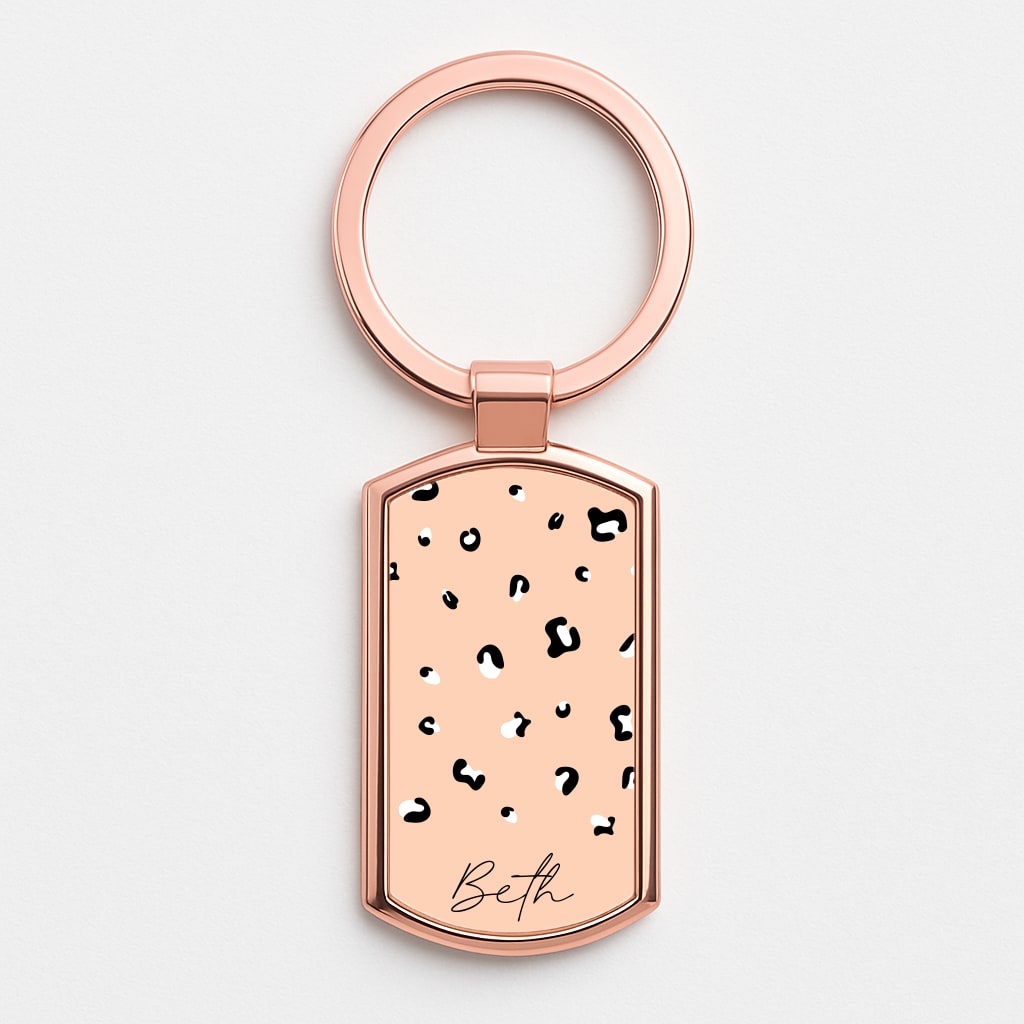 Personalised Name Cheetah Print Rose Gold Keyring