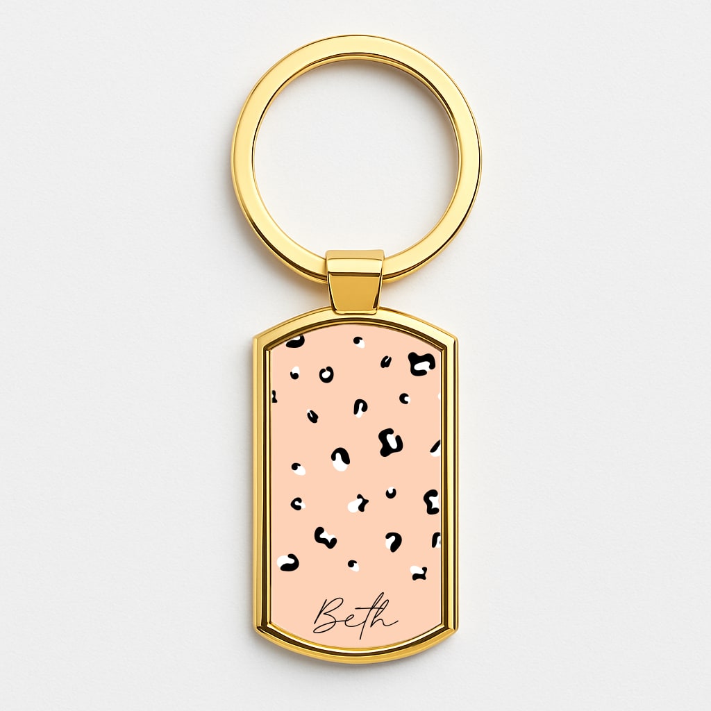 Personalised Name Cheetah Print Gold Keyring