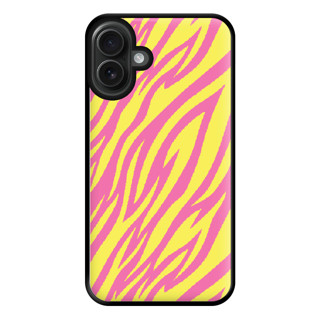 Neon Zebra Print Phone Case for iPhone 16 Plus