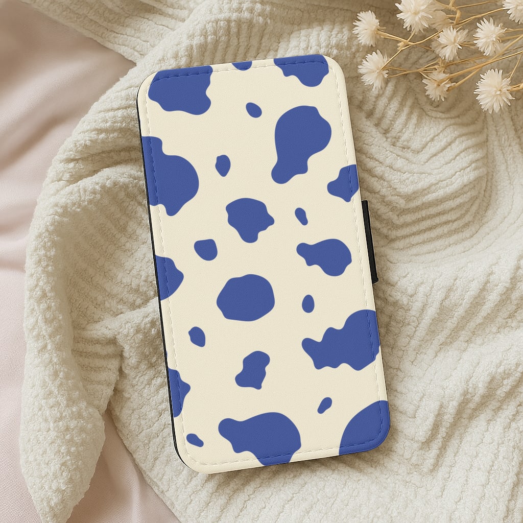 Blue Cow Print Wallet Phone Case