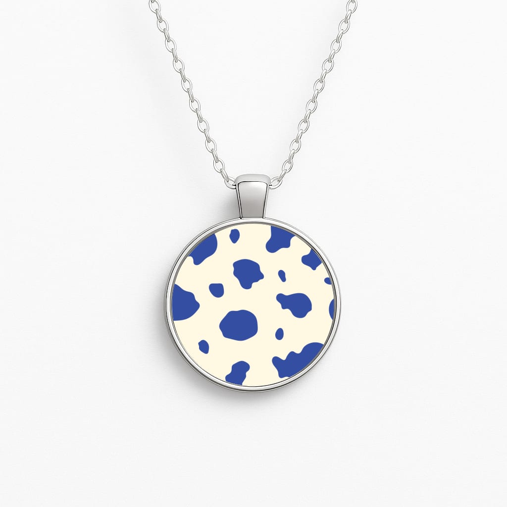Blue Cow Print Circle Necklace