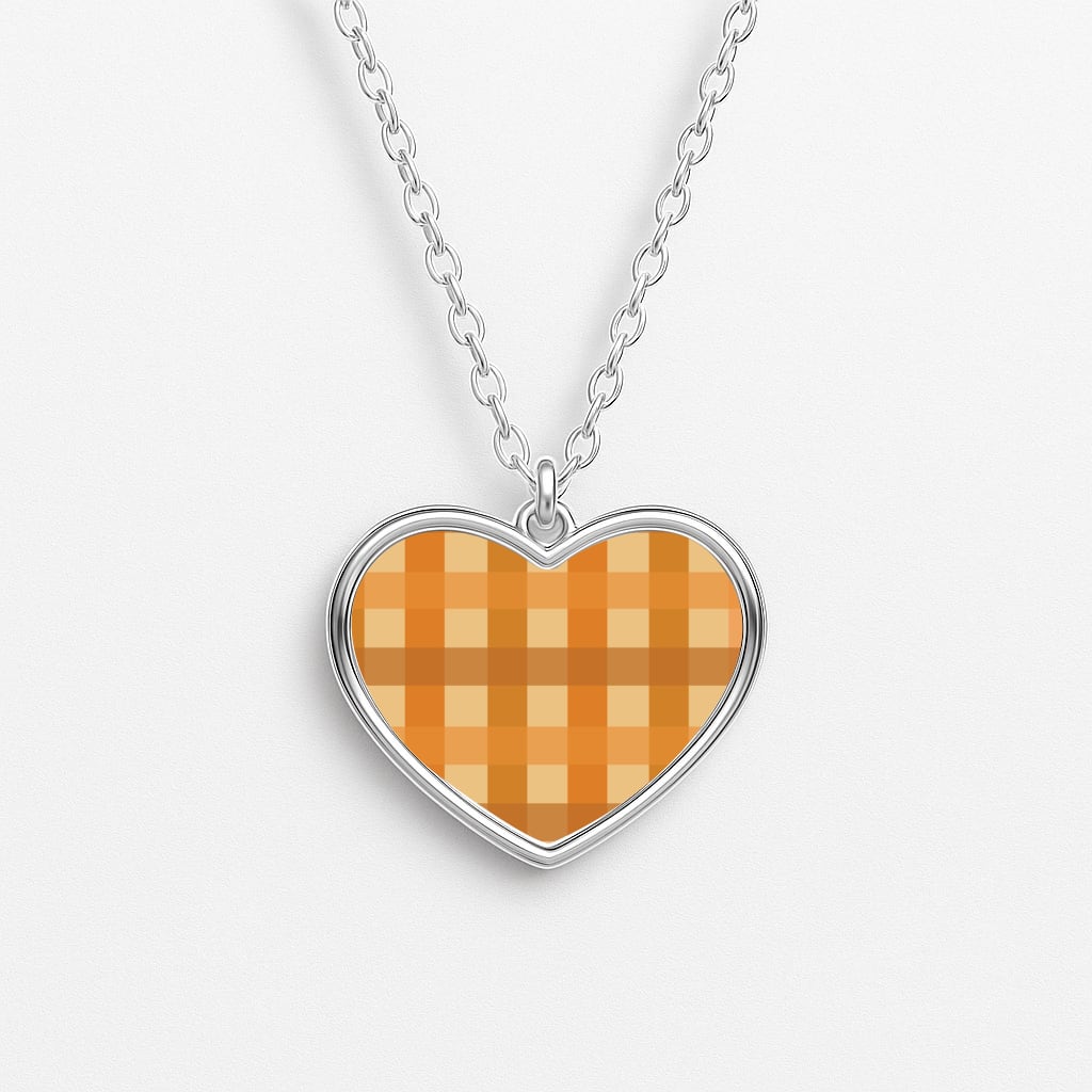 Orange Plaid Pattern- Autumn Heart Necklace
