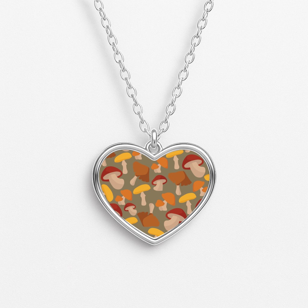 Mushroom Pattern - Autumn Heart Necklace