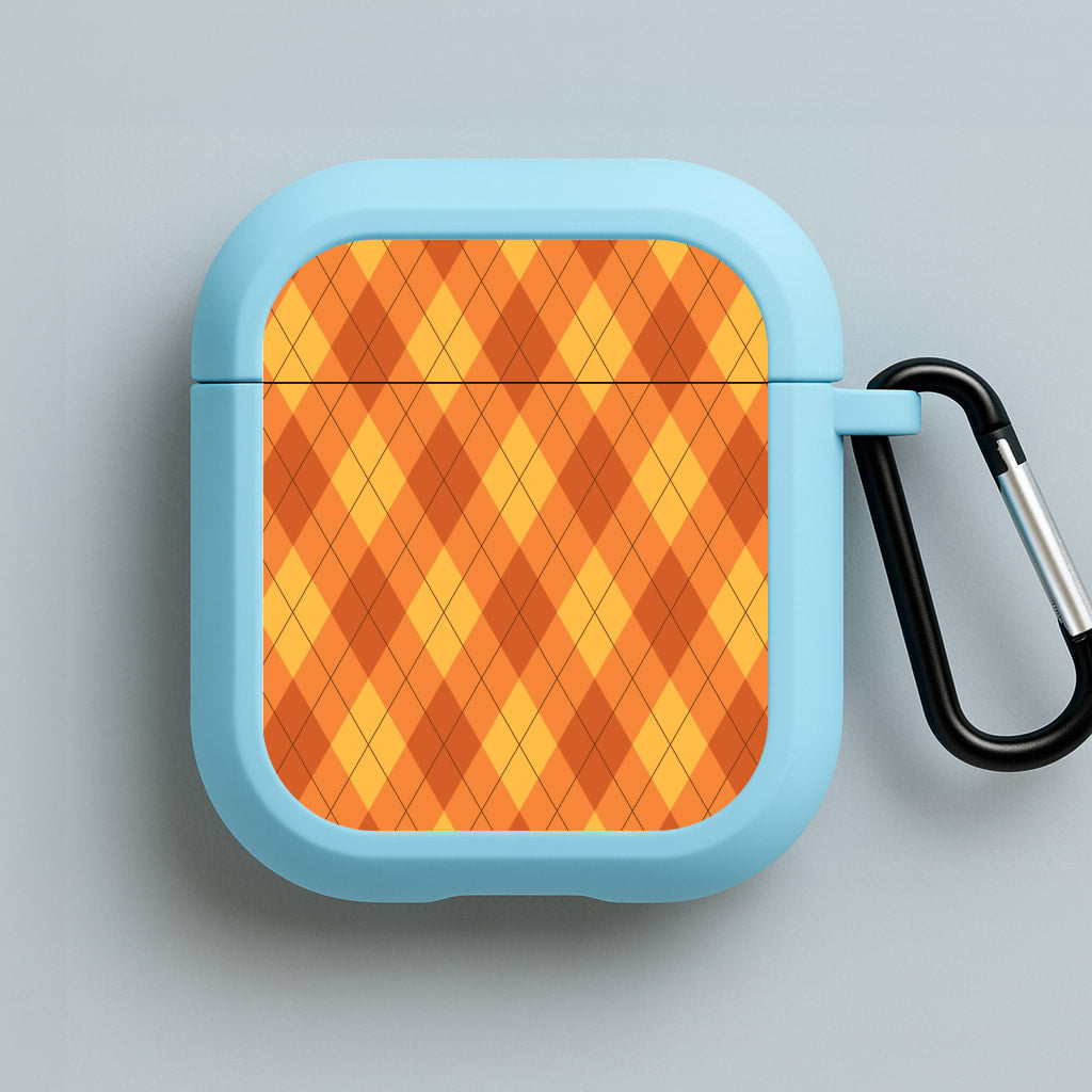Orange Argyle Pattern Blue AirPods Case