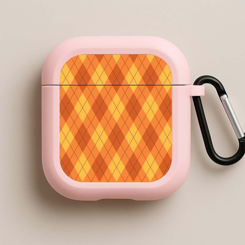 Orange Argyle Pattern Pink AirPods Case