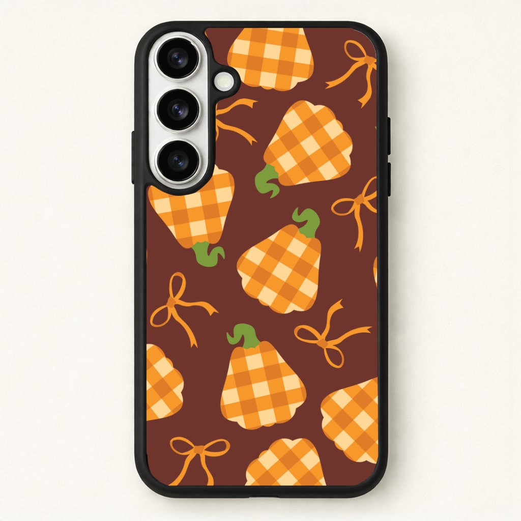 Tartan Pumpkins And Bows Pattern Phone Case for Galaxy S26 Plus