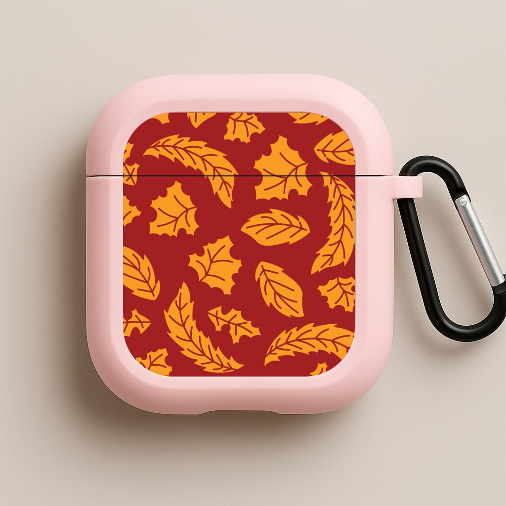 Orange Leaves Pattern Pink AirPods Case