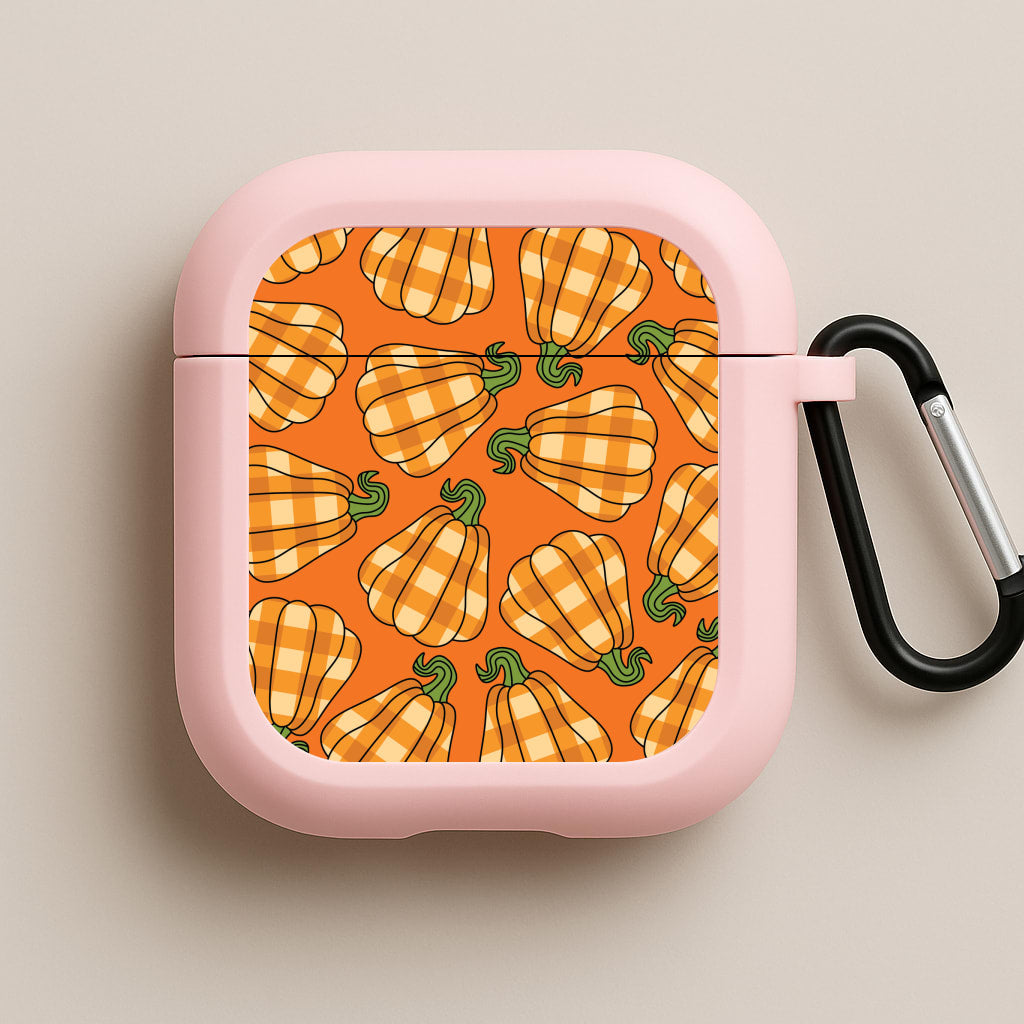Tartan Pumpkins Pattern Pink AirPods Case