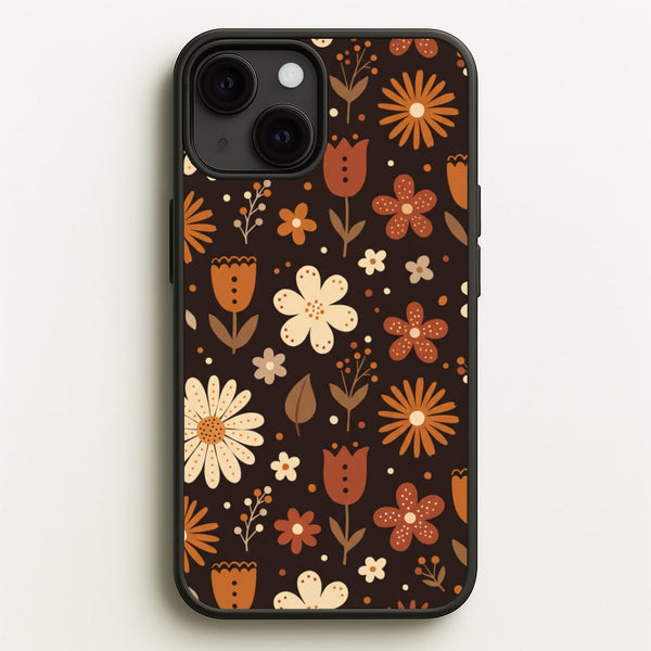 Espresso Folk Blooms Phone Case - iPhone 13 Mini / Standard