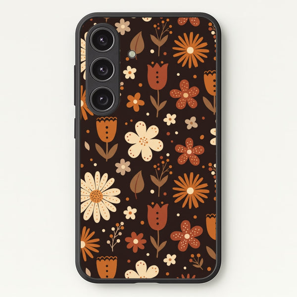 Espresso Folk Blooms Phone Case - Galaxy S25 Plus / Standard