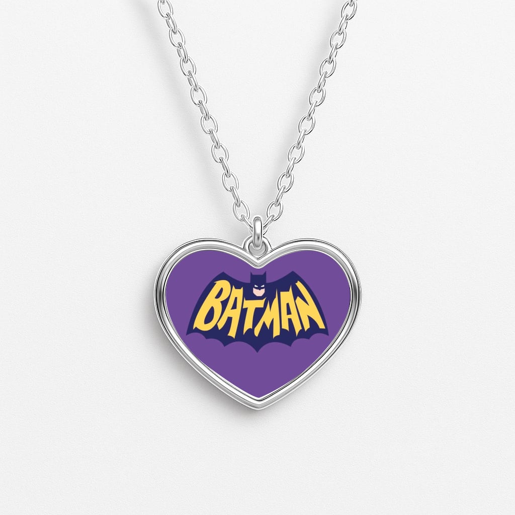 Bat Superhero Purple Logo Heart Necklace
