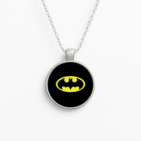 Black Bat Superhero Logo Circle Necklace