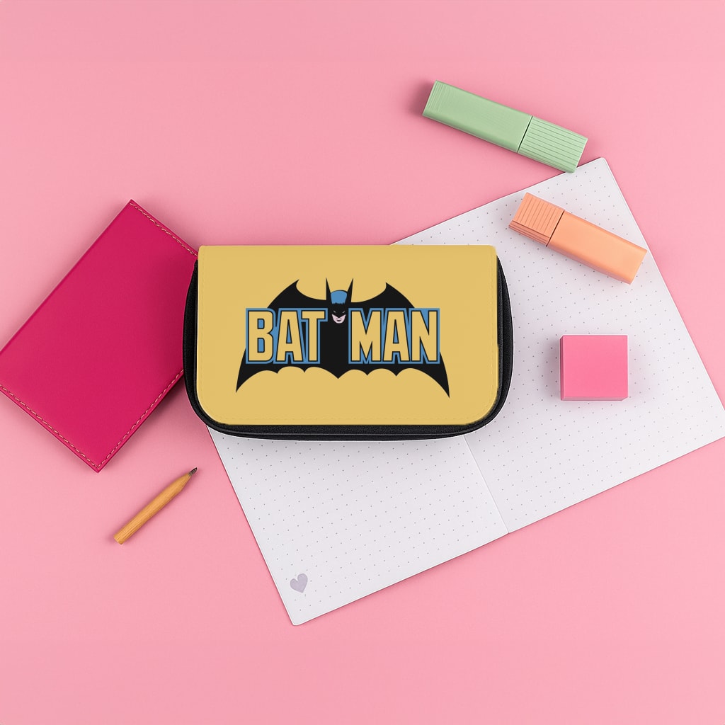 Yellow Bat Superhero Logo Pencil Case