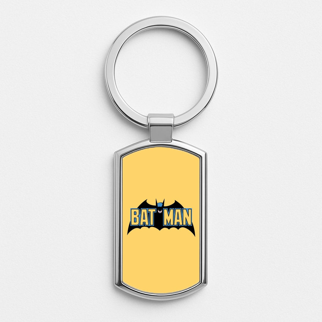 Yellow Bat Superhero Logo Silver Keyring