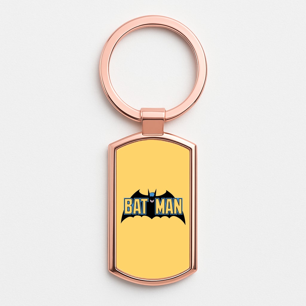 Yellow Bat Superhero Logo Rose Gold Keyring