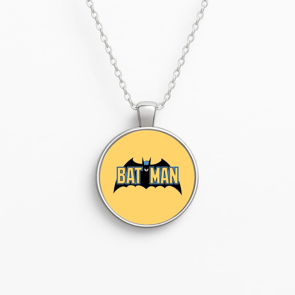 Yellow Bat Superhero Logo Circle Necklace