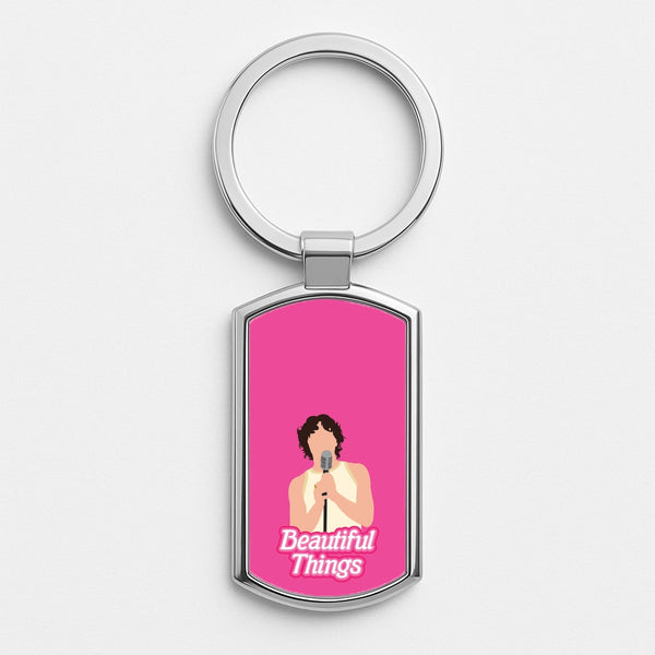 Neon Pink Beautiful Things Silver Keyring