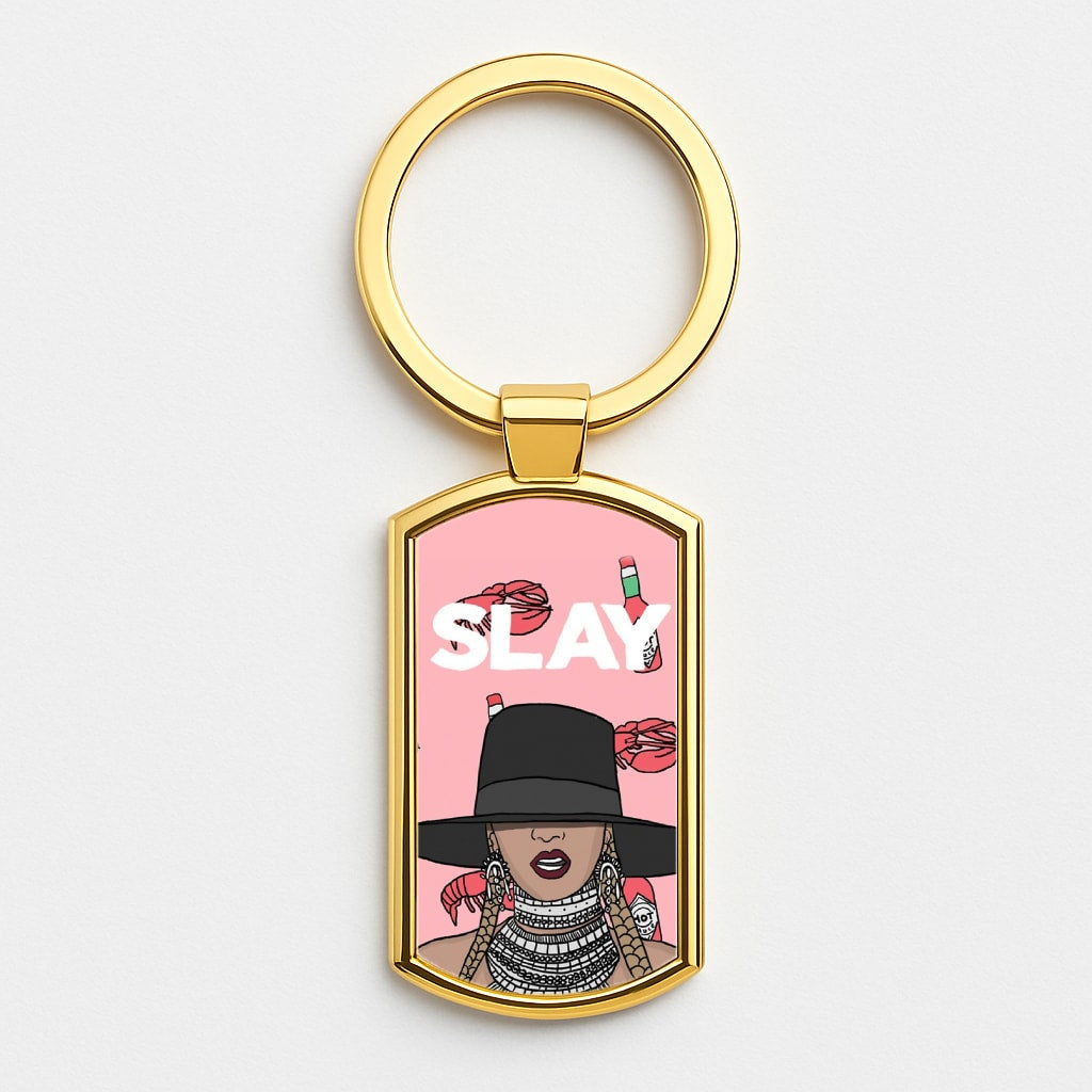 Slay - Queen B Cartoon Gold Keyring