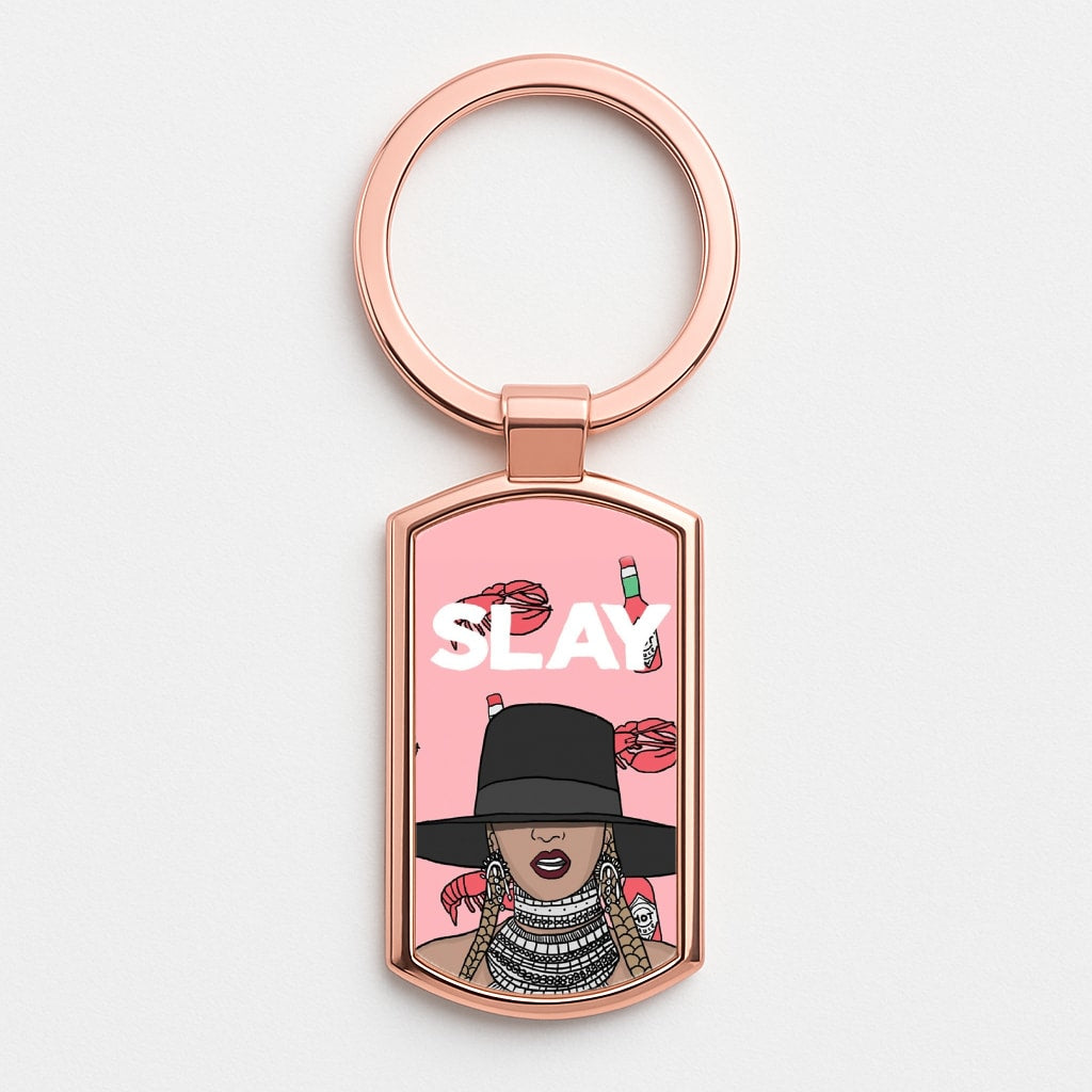 Slay - Queen B Cartoon Rose Gold Keyring
