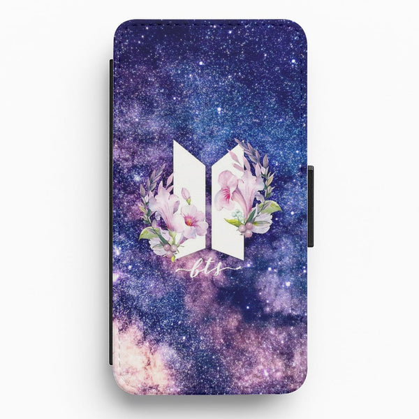Galaxy Floral K-Pop Band Logo Flip Wallet Phone Case