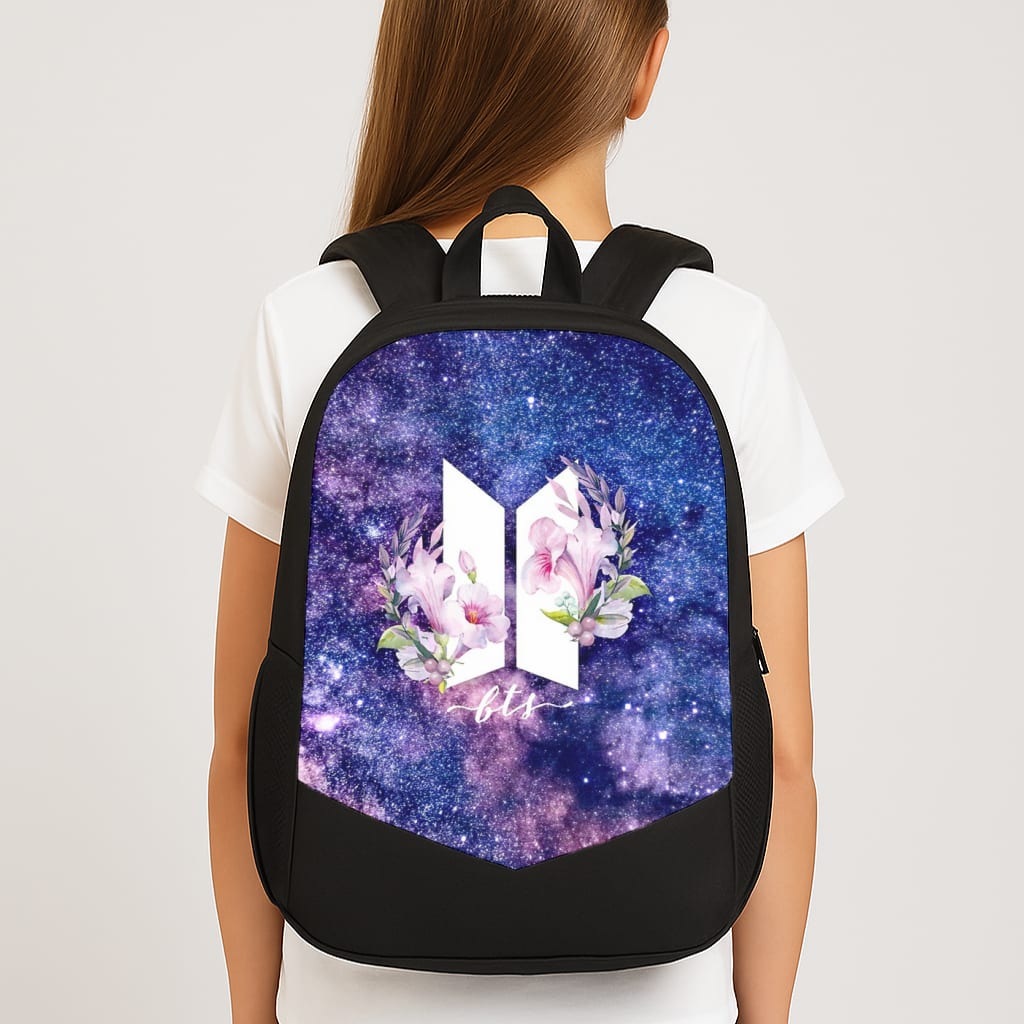 Galaxy Floral K-Pop Band Logo Large School Bag