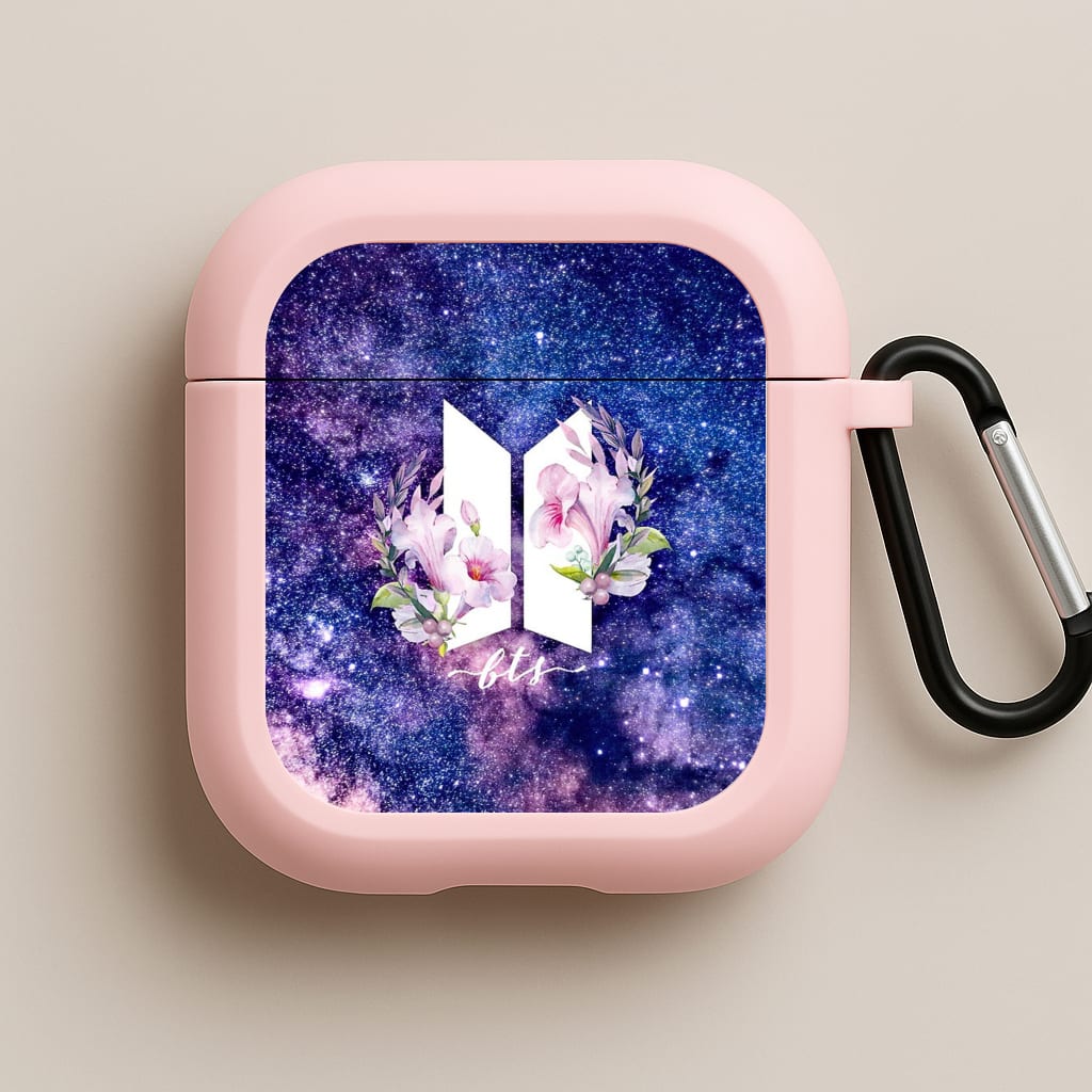 Galaxy Floral K-Pop Band Logo Pink AirPods Case