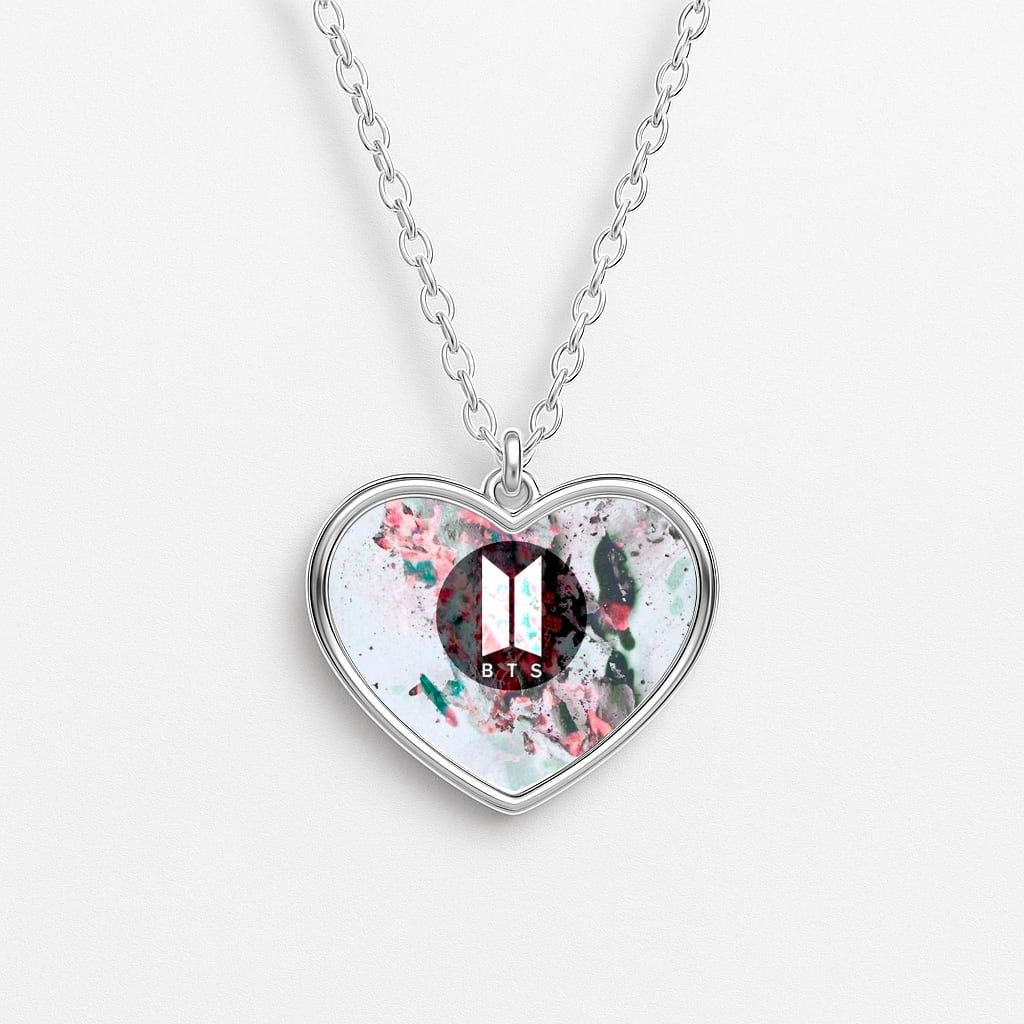 K-Pop Band Marble Logo Heart Necklace