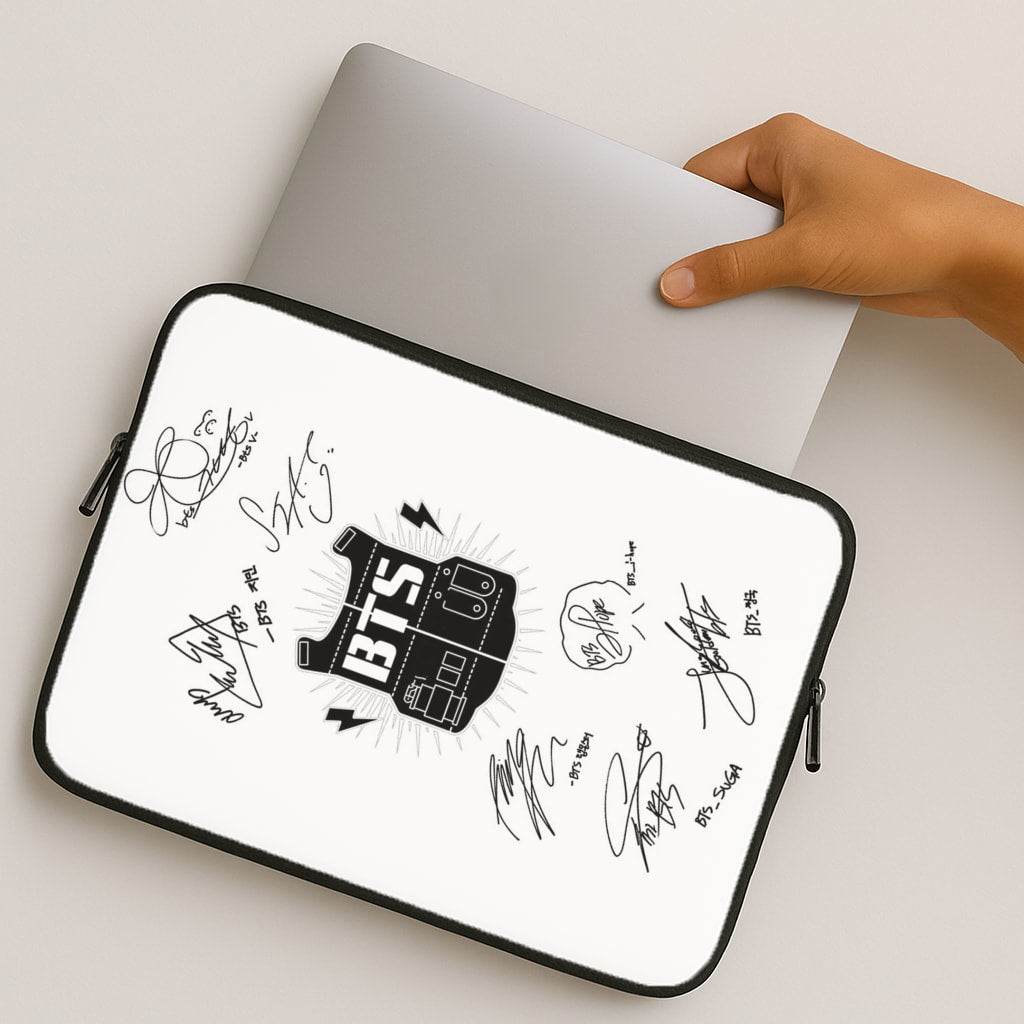 White K-Pop Band Army Logo and Signatures MacBook Case