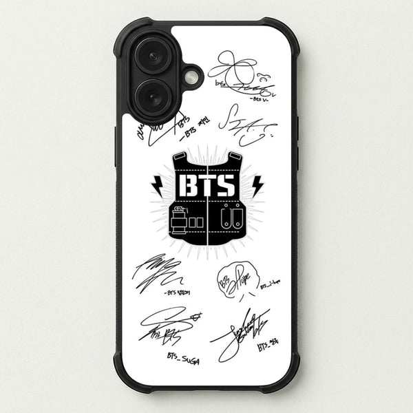 White K-Pop Band Army Logo and Signatures Phone Case — Bumper case