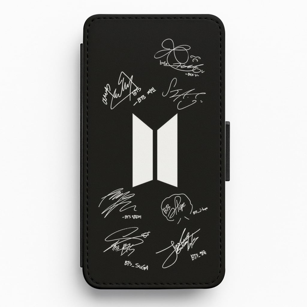 Black K-Pop Band Logo and Signatures Flip Wallet Phone Case
