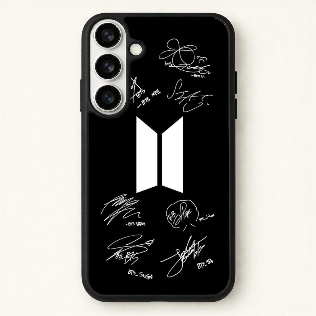 Black K-Pop Band Logo and Signatures Phone Case for Galaxy S26 Plus