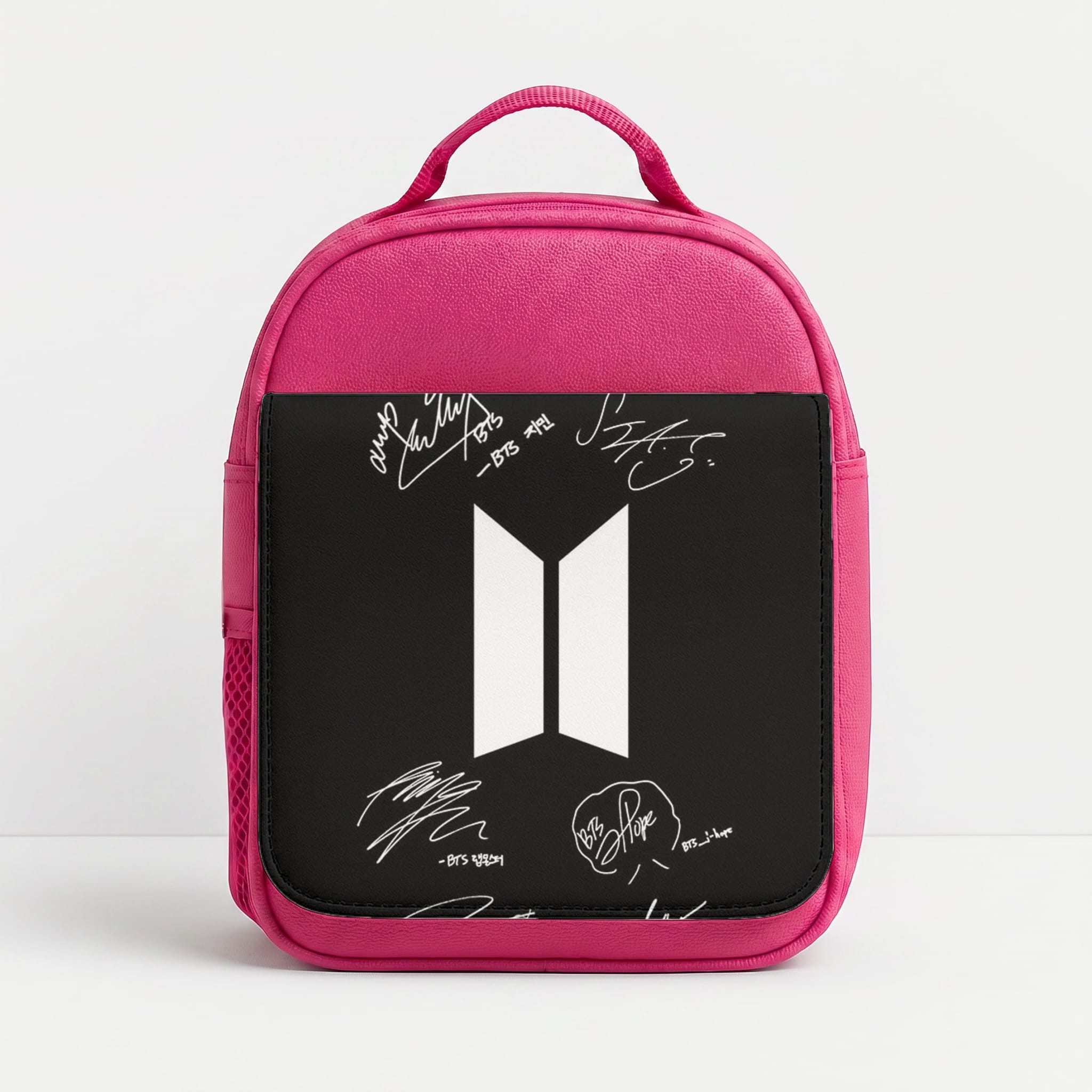 Black K-Pop Band Logo and Signatures Lunchbox - Pink