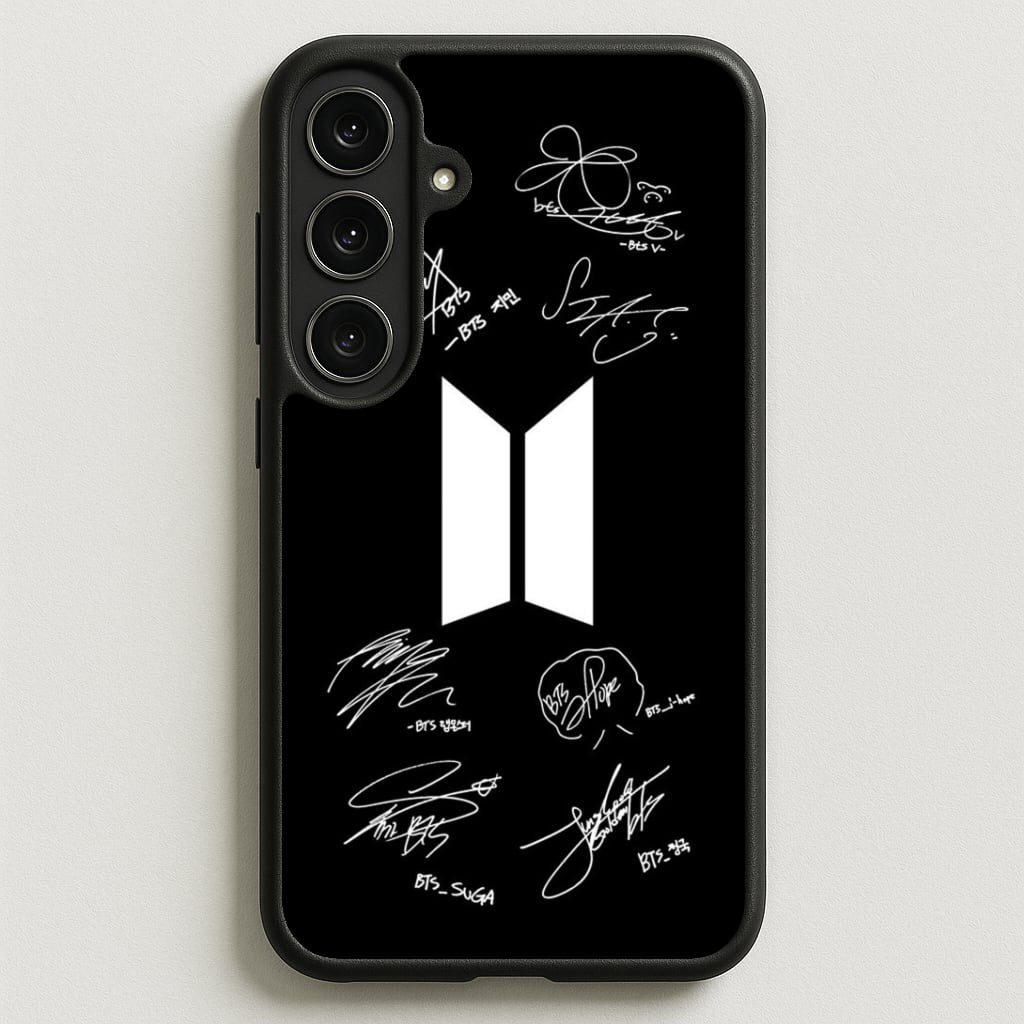 Black K-Pop Band Logo and Signatures Phone Case for Galaxy S25FE