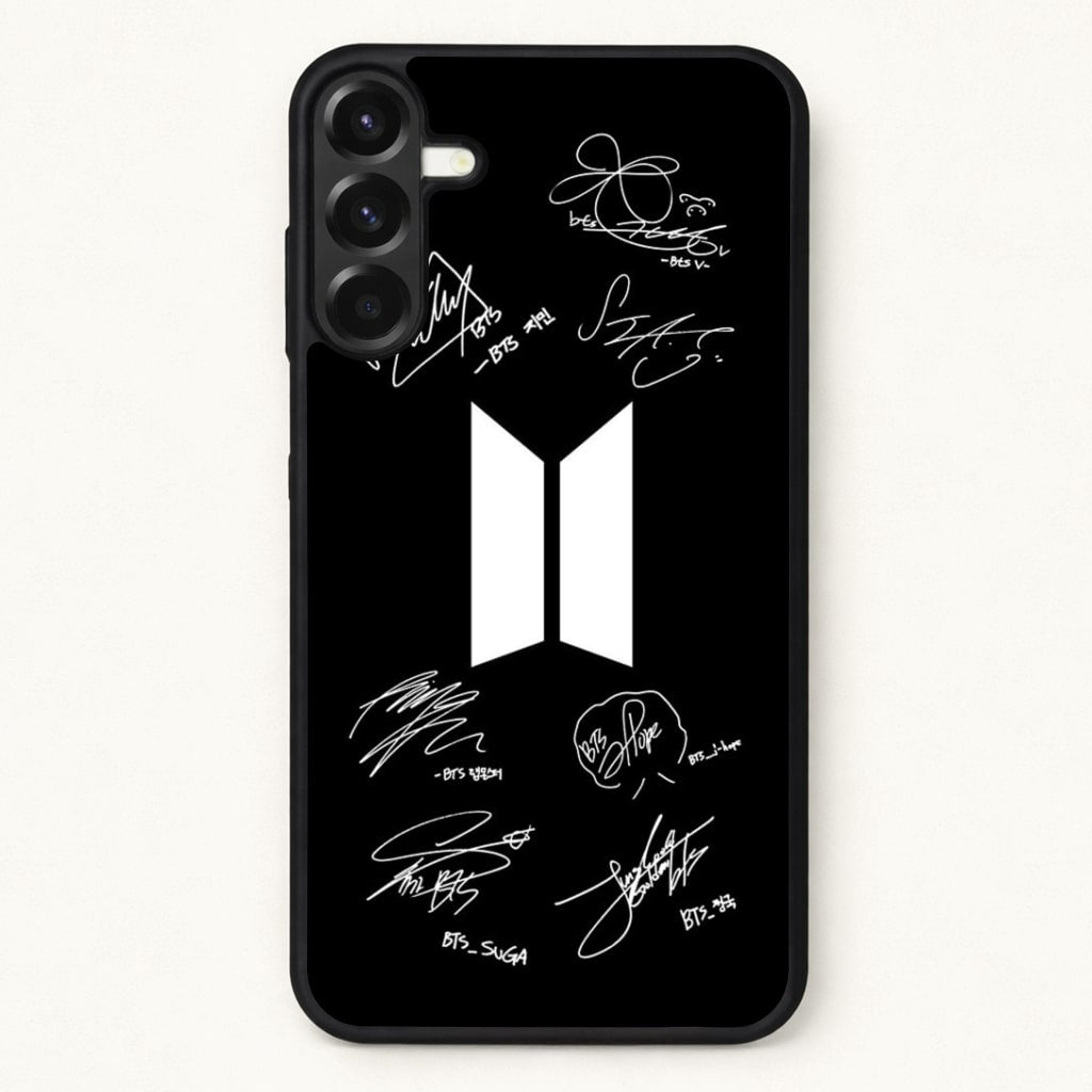 Black K-Pop Band Logo and Signatures Phone Case for Galaxy A57