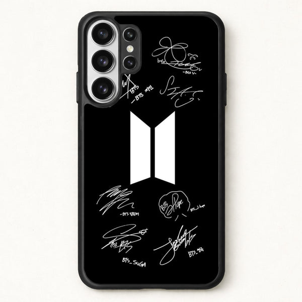 Black K-Pop Band Logo and Signatures Phone Case for Galaxy S26 Ultra
