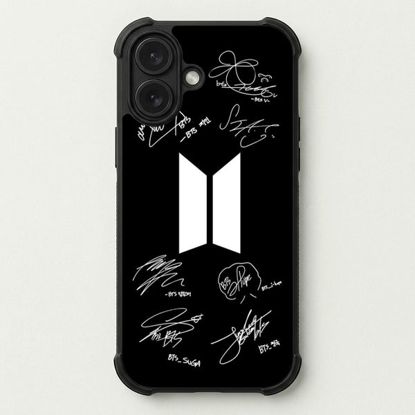 Black K-Pop Band Logo and Signatures Phone Case — Bumper case