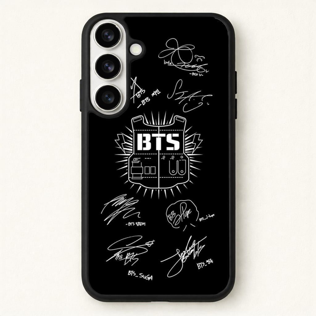 Black K-Pop Band Army Logo and Signatures Phone Case for Galaxy S26 Plus