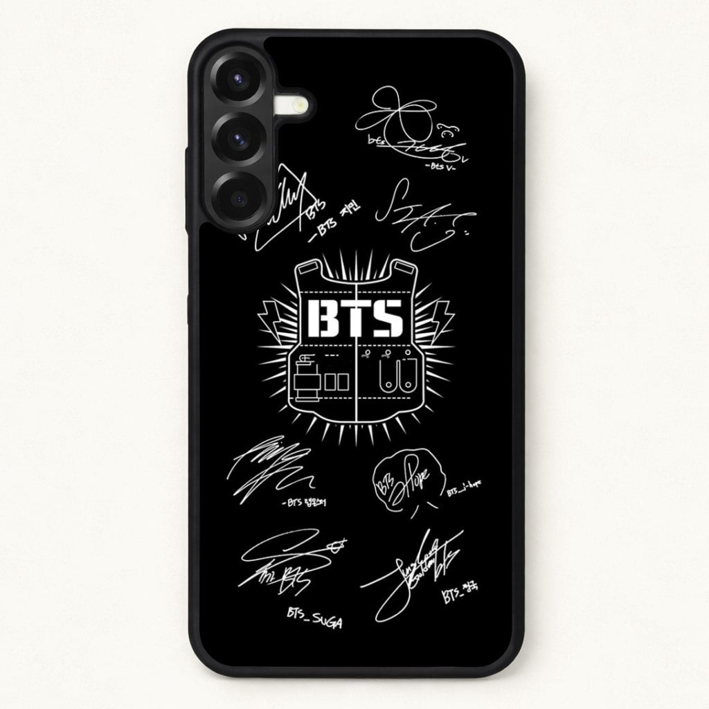Black K-Pop Band Army Logo and Signatures Phone Case for Galaxy A17