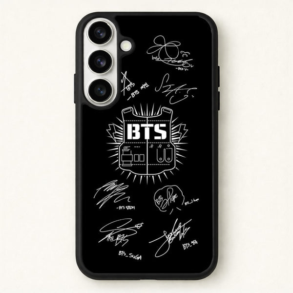Black K-Pop Band Army Logo and Signatures Phone Case for Galaxy S26