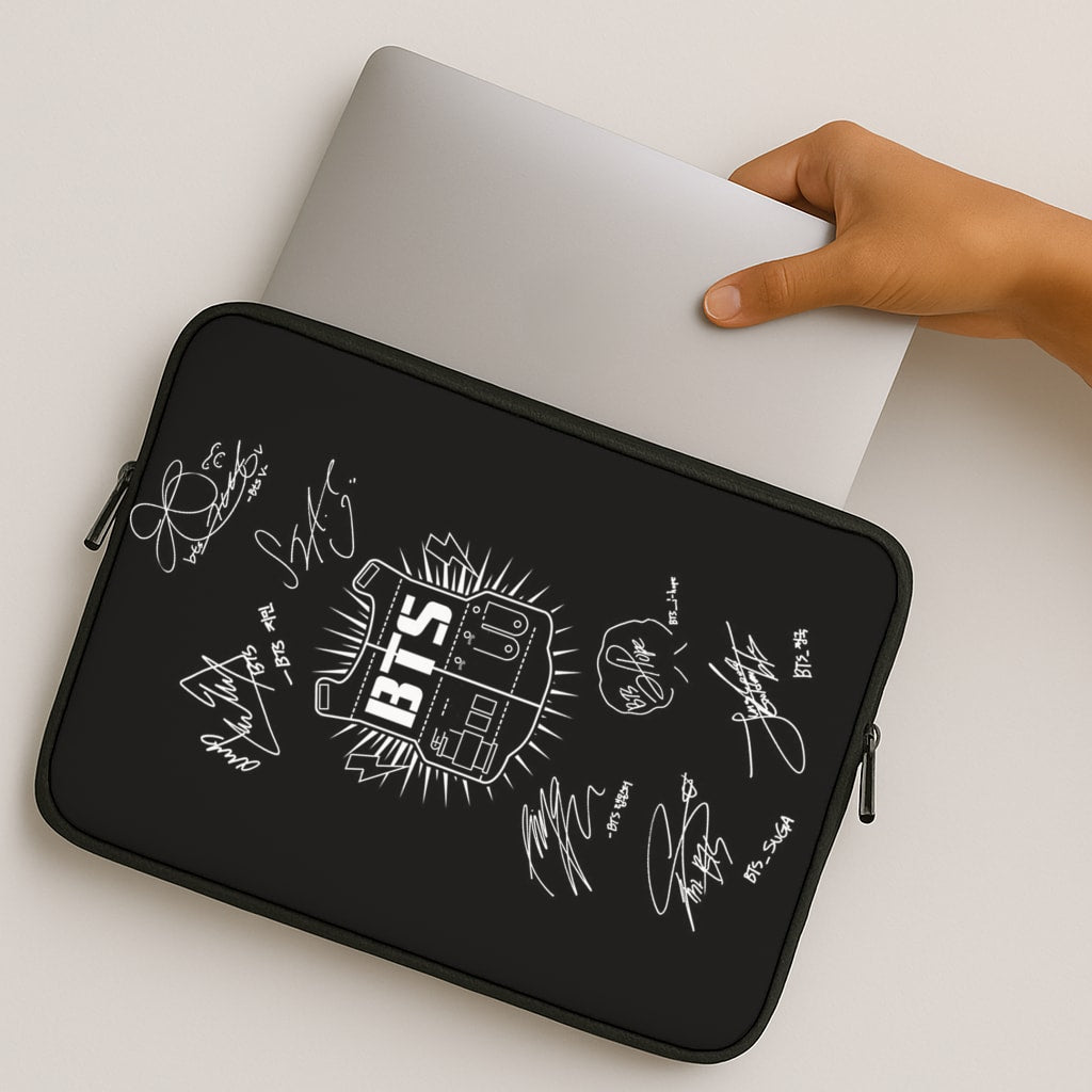 Black K-Pop Band Army Logo and Signatures MacBook Case