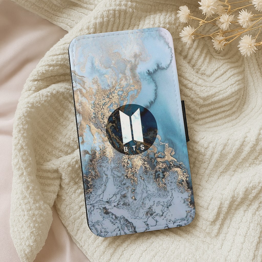 K-Pop Band Logo Marble Flip Wallet Phone Case