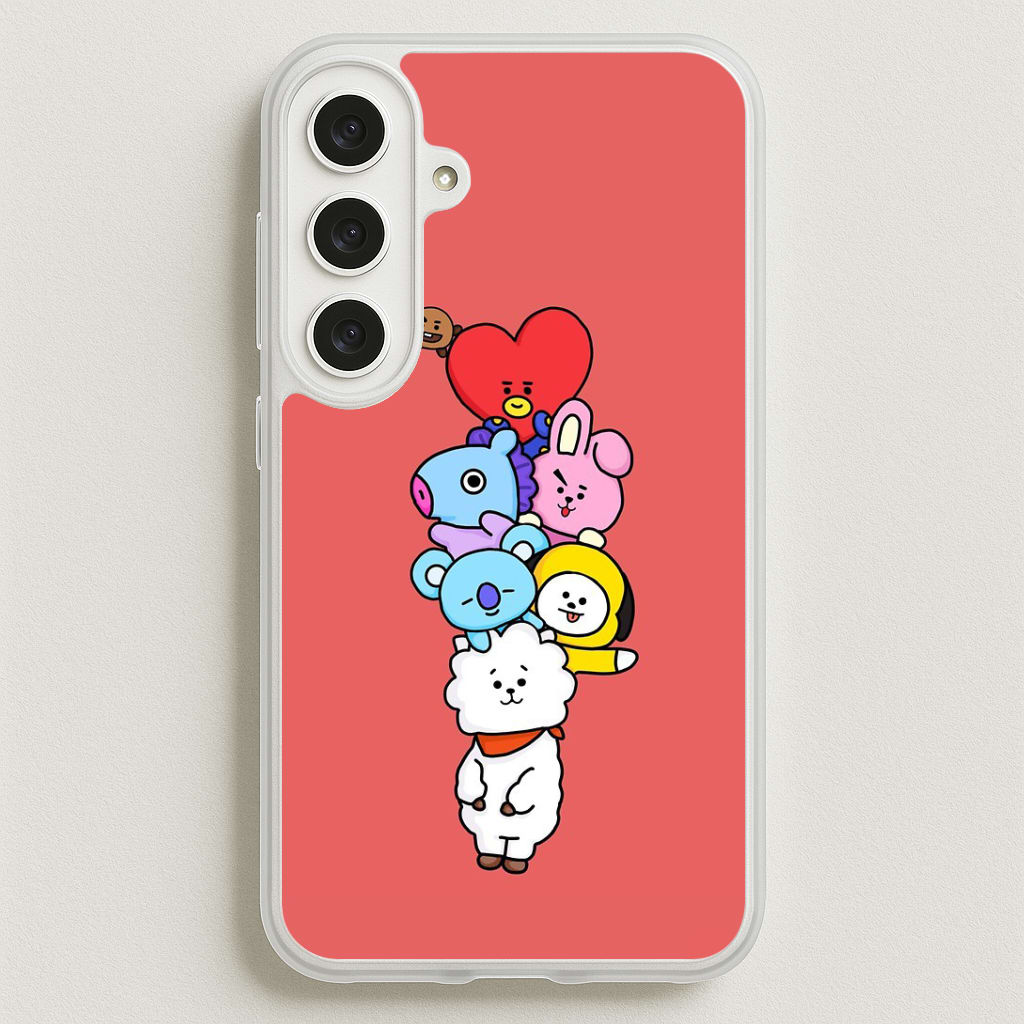 Red BT21 - RJ, Mang, Koya, Chimmy, Cooky, Shooky, Tata - K Pop Phone Case for Galaxy S25FE