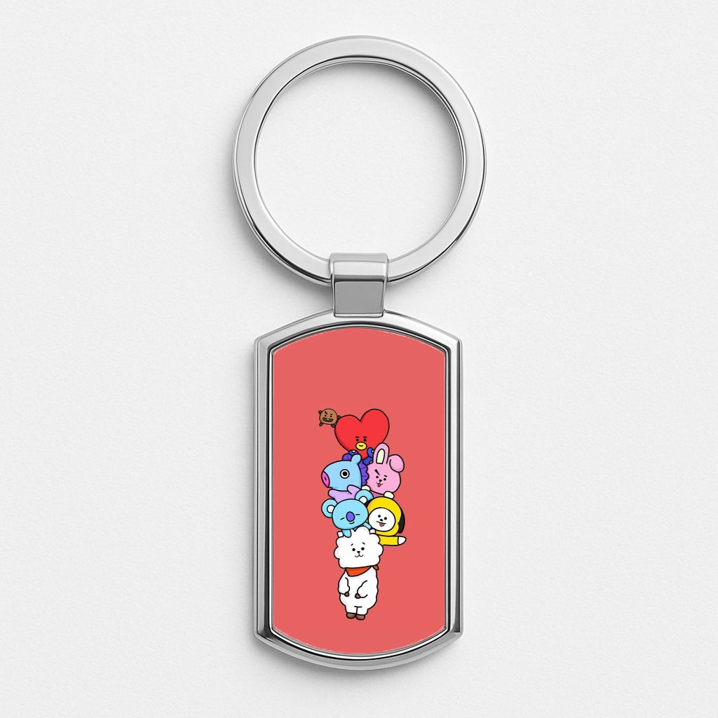 Red BT21 - RJ, Mang, Koya, Chimmy, Cooky, Shooky, Tata - K Pop Silver Keyring